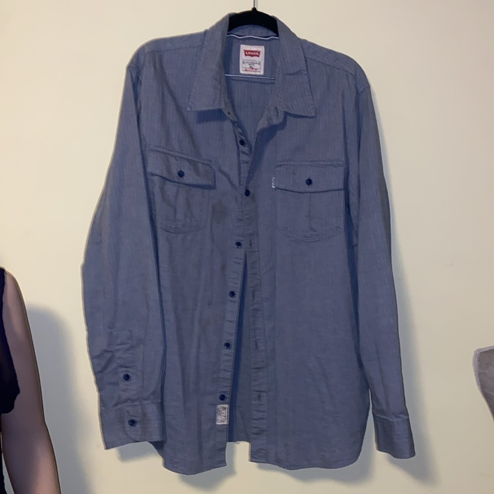 NWOT Men’s Levi’s XL collared modern button up long sleeve shirt denim blue - Picture 4 of 14